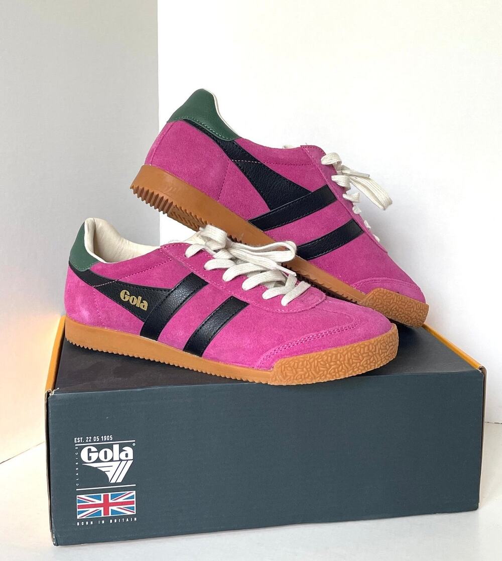 Gola Elan Suede Sneakers Fuchsia Evergreen Black Womens 8